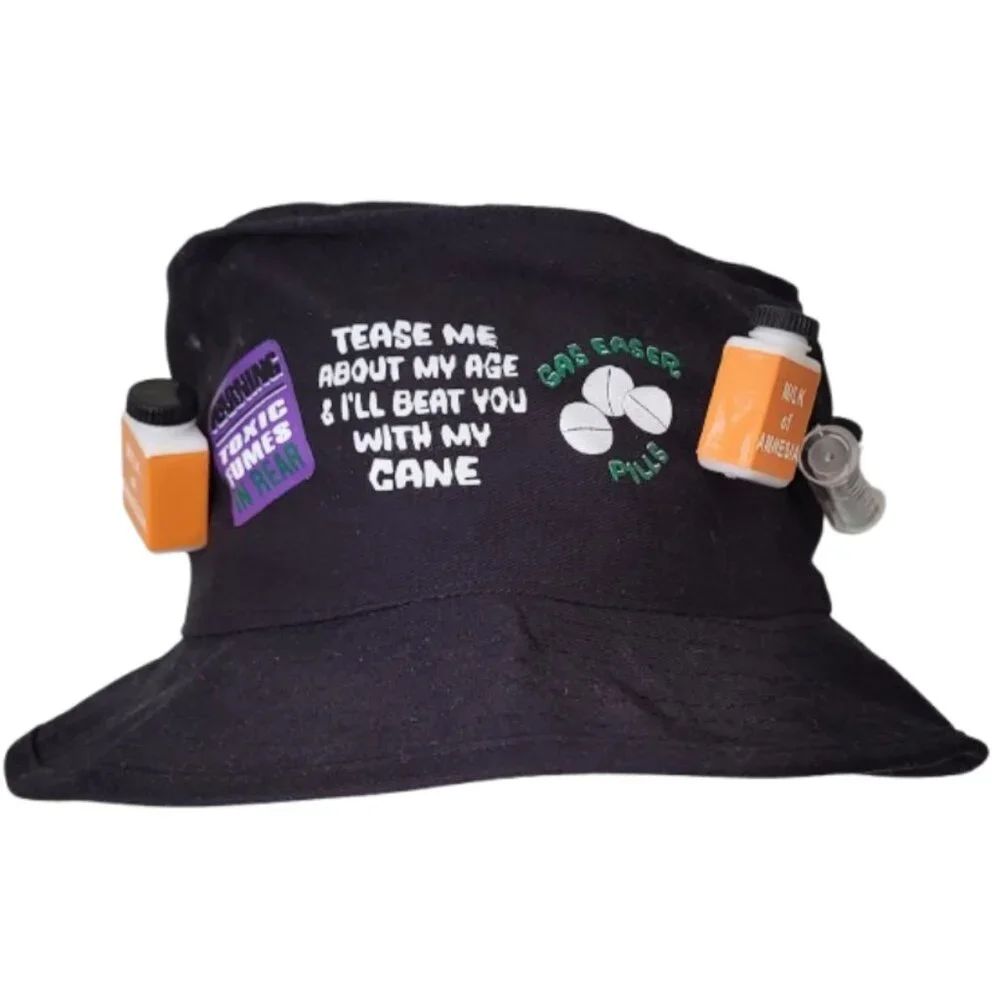 OVER THE HILL 100% Cotton Black Birthday Survival Bucket Hat - Men's One Size